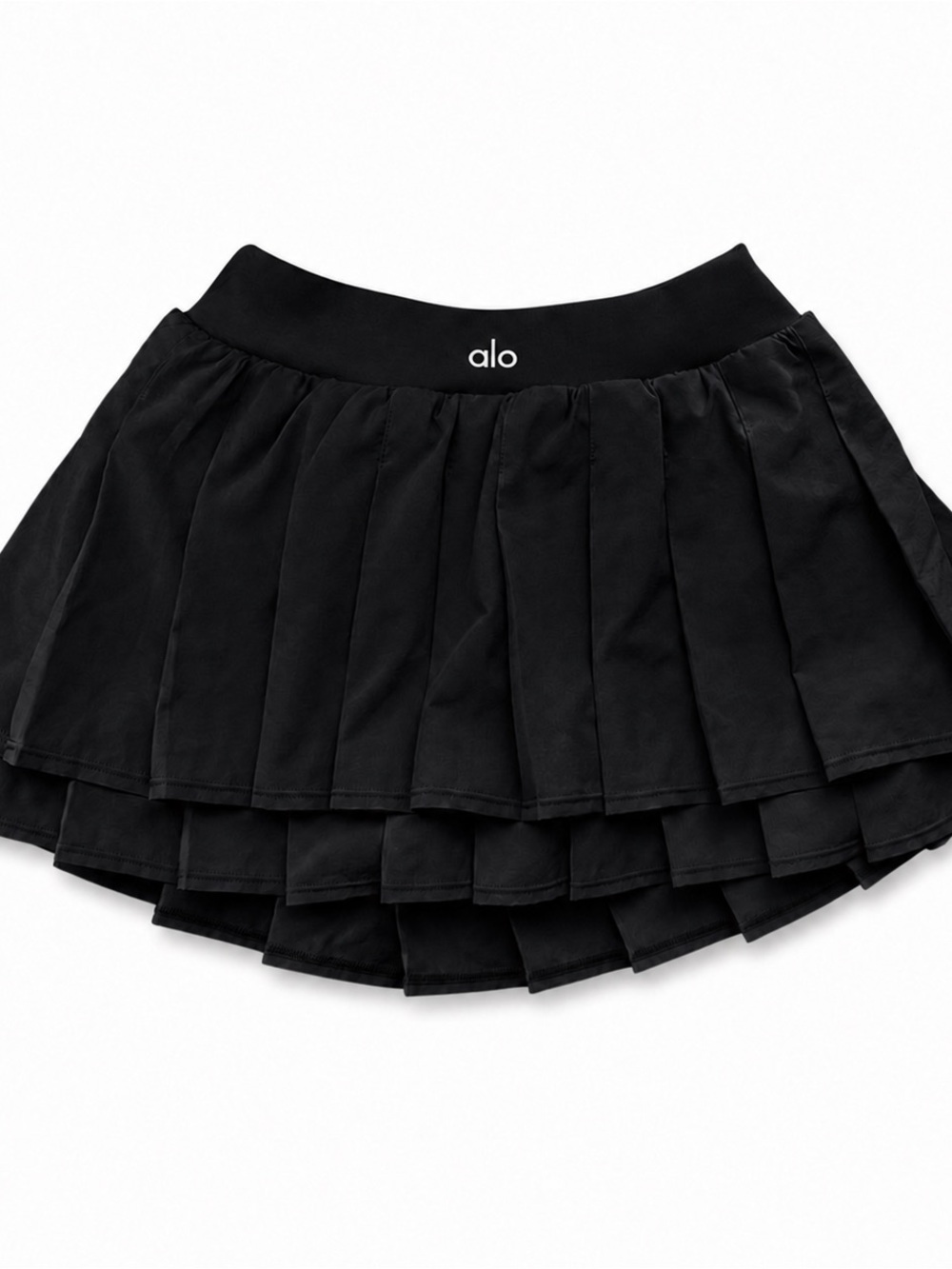ALO Yoga Black Tiered Pleated Mini Skirt